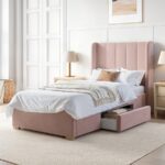 Pink Velvet Single Bed with Storage Drawer - Image 3