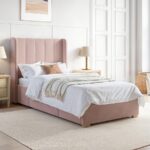 Pink Velvet Single Bed with Storage Drawer