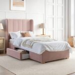 Pink Velvet Single Bed with Storage Drawer - Image 4