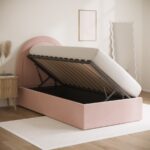 Pink Velvet Single Side-Lift Ottoman Bed - Image 2