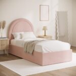 Pink Velvet Single Side-Lift Ottoman Bed