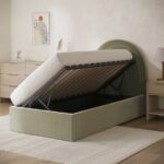 Sage Green Velvet Single Side-Lift Ottoman Bed - Image 2