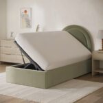 Sage Green Velvet Single Side-Lift Ottoman Bed - Image 4