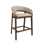 Walnut & Beige Curved Stool with Back - Image 3