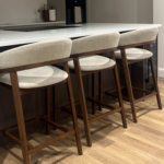 Walnut & Beige Curved Stool with Back - Image 2