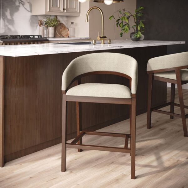 Walnut & Beige Curved Stool with Back