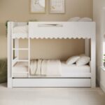 White Scalloped Triple Sleeper Bunk Bed with Trundle