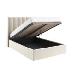 Winged Headboard Cream Velvet Small Double Ottoman Bed - Image 4