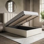 Winged Headboard Cream Velvet Small Double Ottoman Bed - Image 2