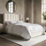 Winged Headboard Cream Velvet Small Double Ottoman Bed