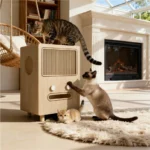 Solid Wood Two-Tier Cat House Side Table