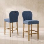 Blue Chenille Fabric Counter Stool - Image 2